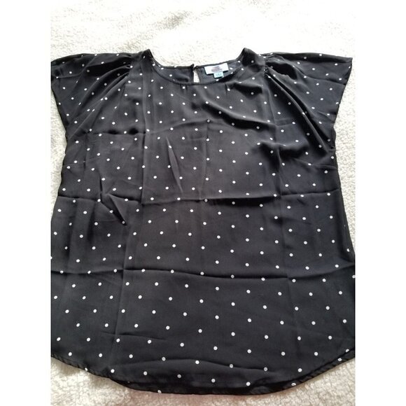 CECE Womens Black Semi-Sheer Polka Dot Cap Sleeve Keyhole Back Size (L) - Picture 5 of 10